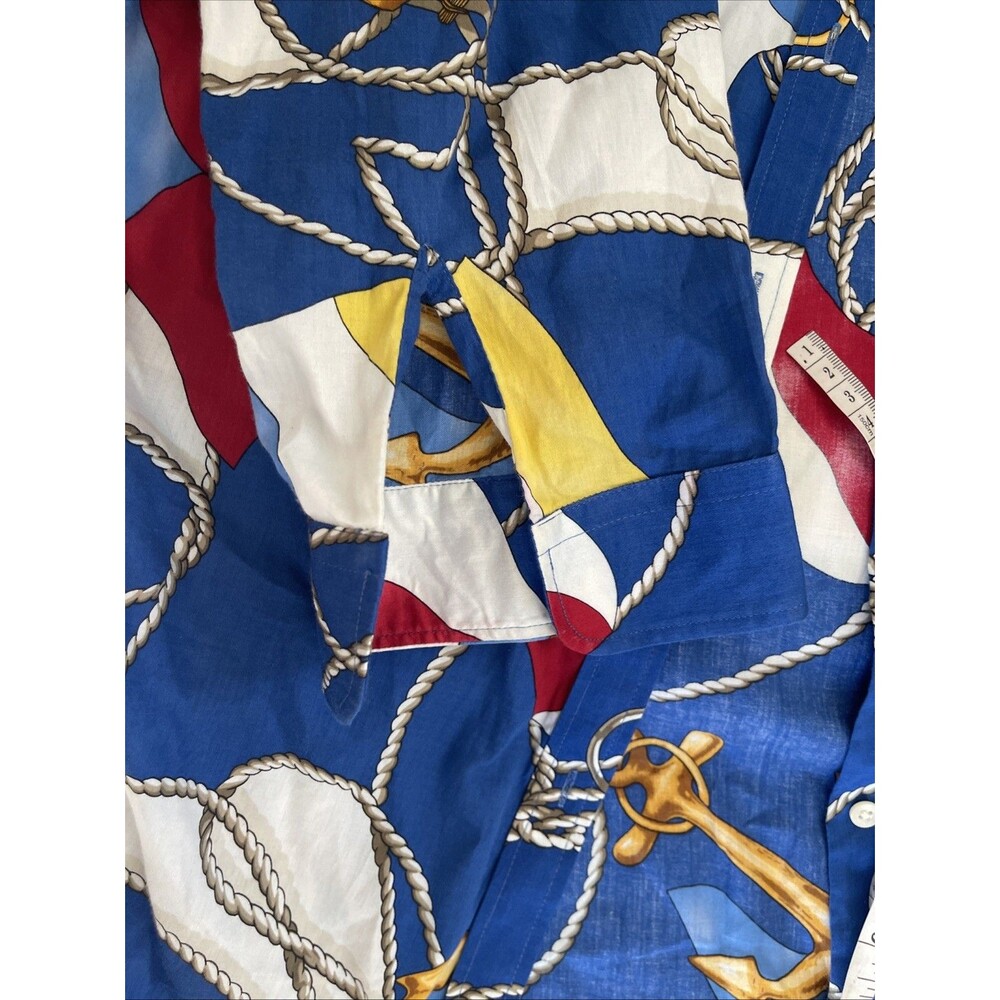 LAUREN RALPH LAUREN Women Top Blouse Nautical Theme Flags Anchor Button 1X - Picture 7 of 7